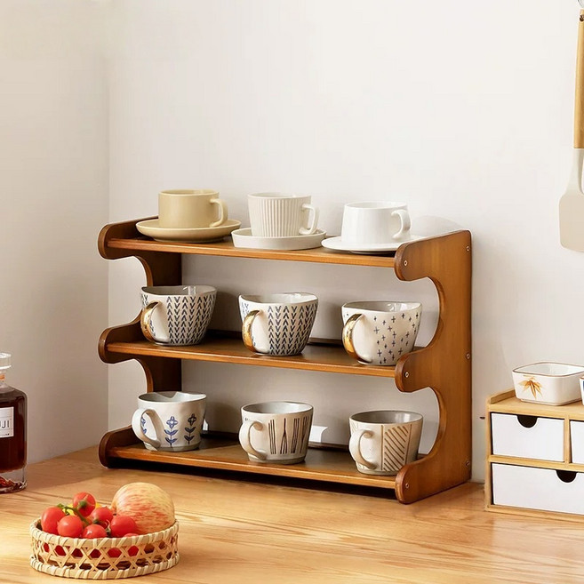 MRS 다용도 책상정리 수납선반 책꽂이 주방 정리 컵정리대, 원목색, 3단