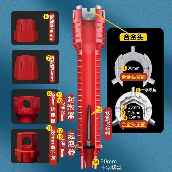 多功能水槽扳手, 德國品質-多功能15合一, 1個