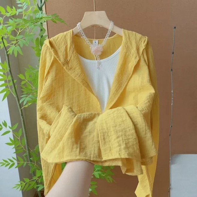 해피유통 여성 봄여름 루즈핏 후드셔츠 가벼운 긴팔 디자인 아우터XG05