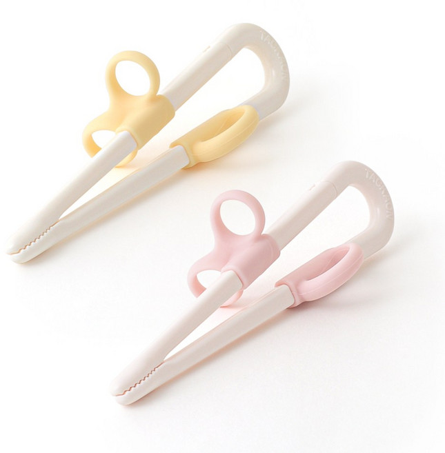 탁가온 유아 1단계 교정젓가락, 1세트, 옐로우/핑크
