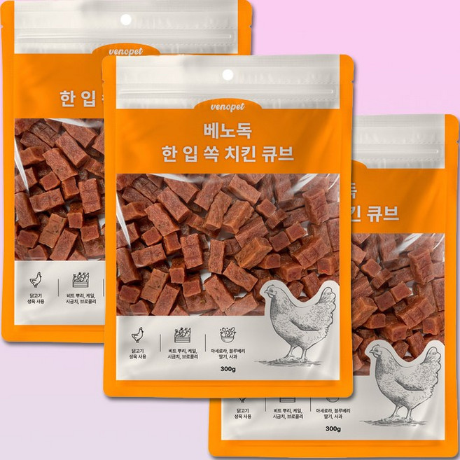 베노독 한입 쏙 큐브 강아지 간식, 3개, 300g, 치킨