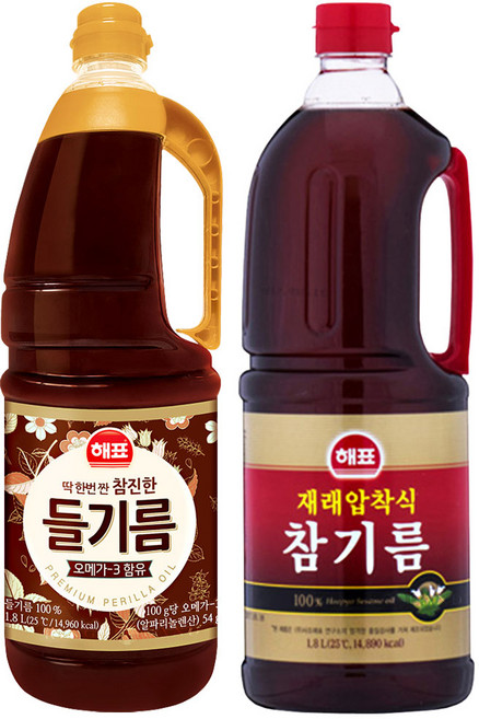해표 재래압착식 참기름1.8L+해표 참진한 들기름1.8L, 1세트, 1.8L