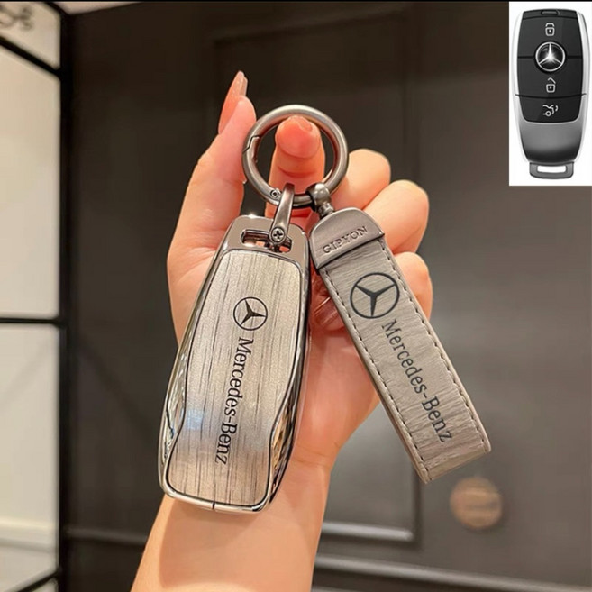 벤츠 스마트 키케이스 E클래스 C클래스 S클래스 차키커버 키홀더 풀커버 세트, A타입  샴페인 골드