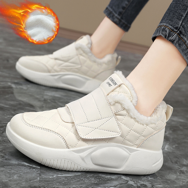 NUNUHANA 겨울 여성 방한화 벨크로 퍼 퀼팅