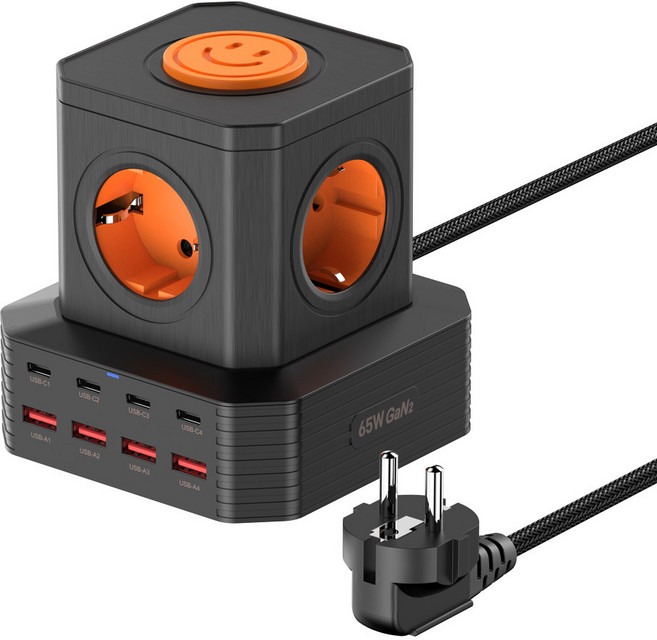 UM2 C타입 PD 65W 8포트 충전 타워형 4000W 5구 멀티탭, 2m, 블랙, 1세트