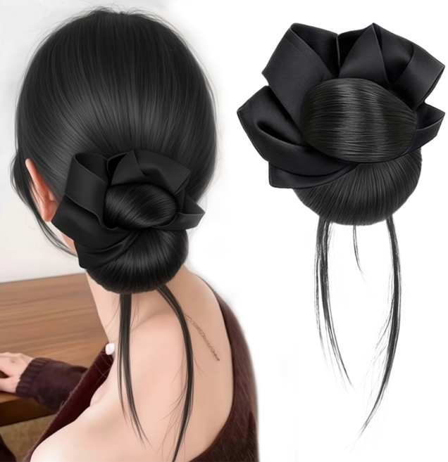 사시한사 [3초착용] 집게형 가발 똥머리 올림머리 가시번 로우번 가발 볼륨 헤어 집게, 1개, 블랙