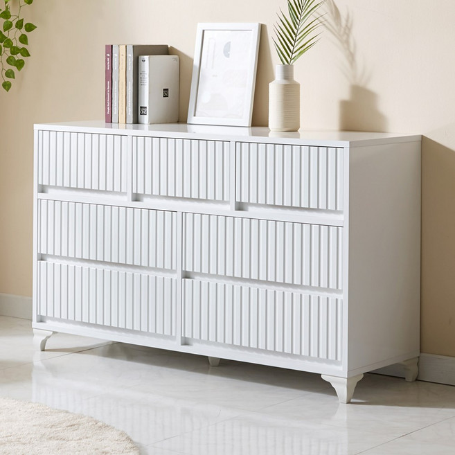 가구에반하다 리센트 1200 와이드 3단서랍장 템바보드 인테리어 드레스룸 서랍장 거실가구, 화이트, 7개