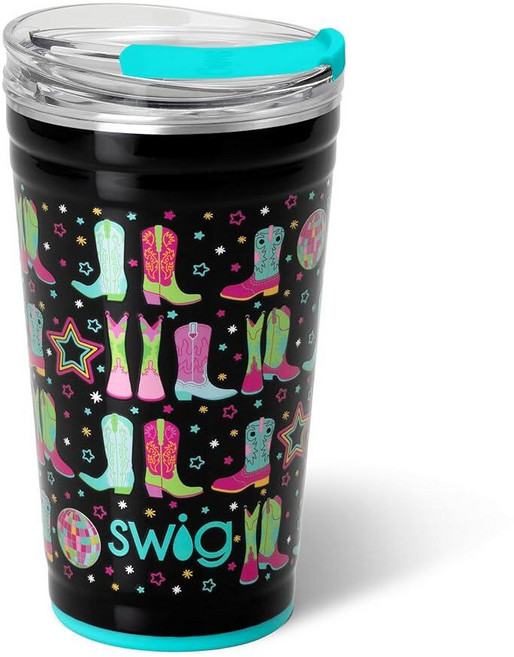 Swig Life 710ml(24온스) 파티 컵 EZ 슬라이더 뚜껑이 있는 쌓을 수 있는 단열 여행용 커피 텀블러 컵 홀더 친화적 스테인리스 스틸 709.8ml(24온스), DISCO COWGIRL