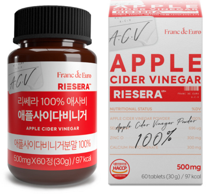 리쎄라 100% 애사비 애플 사이다 비니거 사과 초모 식초, 1개, 60정