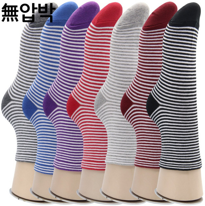양말쟁이 여성 무압박 잔줄무늬 중목 양말 10켤레 세트
