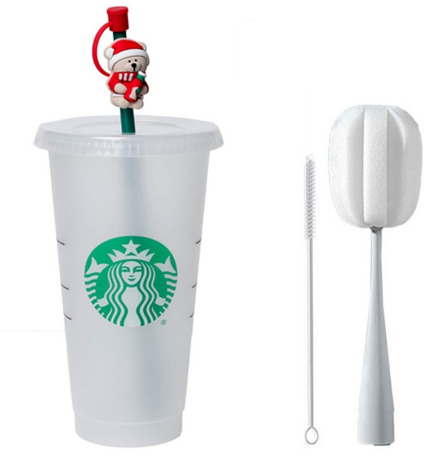 스타벅스 리유저블 콜드컵 710ml+빨대마개+빨대세척솔+텀블러세척솔 세트, 산타베어컵 세트, 1개