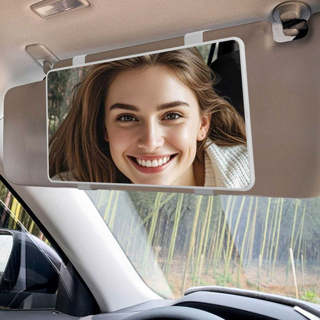 선블라인더 거울 (무조명) - 고무밴드 차량용 화장 거울 - 여성용 차량 실내 액세서리 - SUV/소형차/트럭 범용 차량 화장거울 - (LED 없음), 1개, 화이트 - 무조명 - 모든 차종