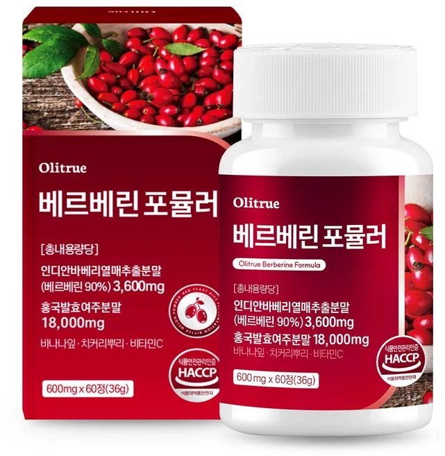 올리트루 베르베린 순도 90% 홍국발효 여주 자전자피 추출분말 HACCP인증, 1개, 60정 - 쿠팡