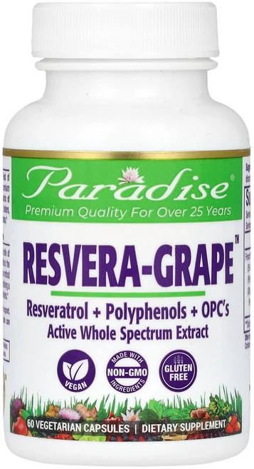 Paradise Herbs 레스베라 포도 베지 캡슐 60정(캡슐 1정당 250mg) Herbs (파라다이스 허브), Paradise Herbs, 레스베라 포도, 베지 캡슐, 1개 - 쿠팡