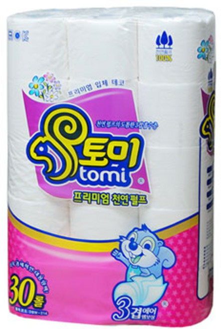 토미 프리미엄 천연펄프 화장지 3겹 27M 30롤 두루마리 롤 화장실 엠보싱 휴지 DBW-214, 30개입
