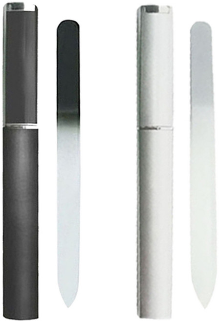 애니데코 네일파일 손톱광택 글라스 파일 네일샤이너 메탈파일 케이스 파우치포함 세트, 1세트, 글라스파일 2p 블랙 실버