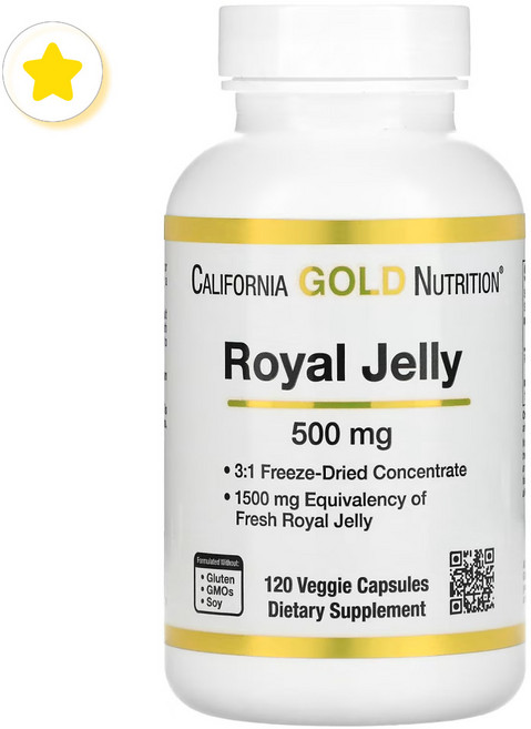로열젤리 동결건조 500mg 120베지캡슐 여왕벌 로얄젤리 농축 왕유 하이드록시데센산 Royal Jelly 생로열젤리 fresh Royal Jelly 캘리포니아 골드 뉴트리션, 1개, 120정