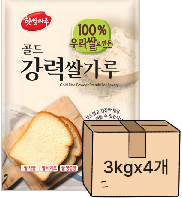 [박스] 대두 강력쌀가루 3kgx4개 햇쌀마루 쌀베이킹, 3kg