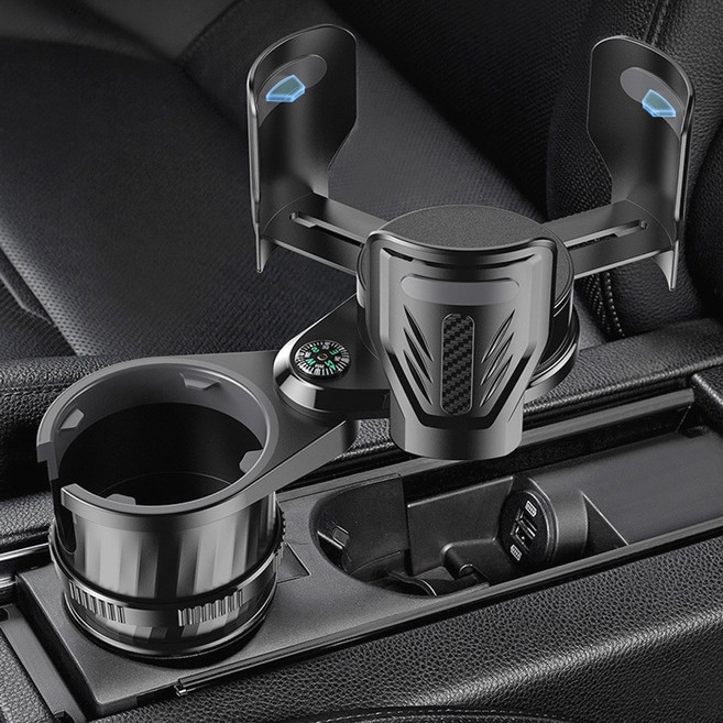 360도 회전 확장형 차량용 2단 컵홀더 트레이 음료 컵 거치대, 확장형 2단컵홀더 블랙, 1개