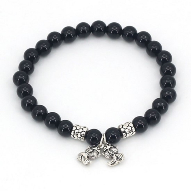 에르모사제이 젬스톤 SG002-블랙 칼세도니 6mm+실버 925 패션 불교 소원 부적 염주 순은 실버 볼팔찌 여자 남자 은팔찌 커플 은볼 비즈 천연 원석 팔찌