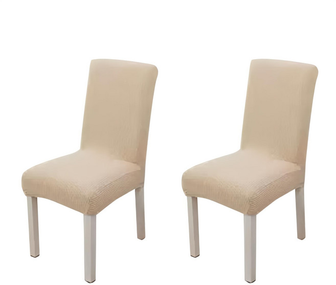 마켓플랜 와플 스판 의자커버, 베이지, 2개