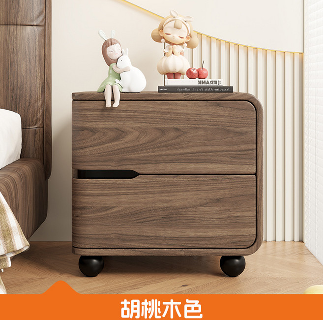 奶油風實木臥室床頭收納櫃, 實木貓抓皮胡桃木色右邊:50X40X50公分收納箱