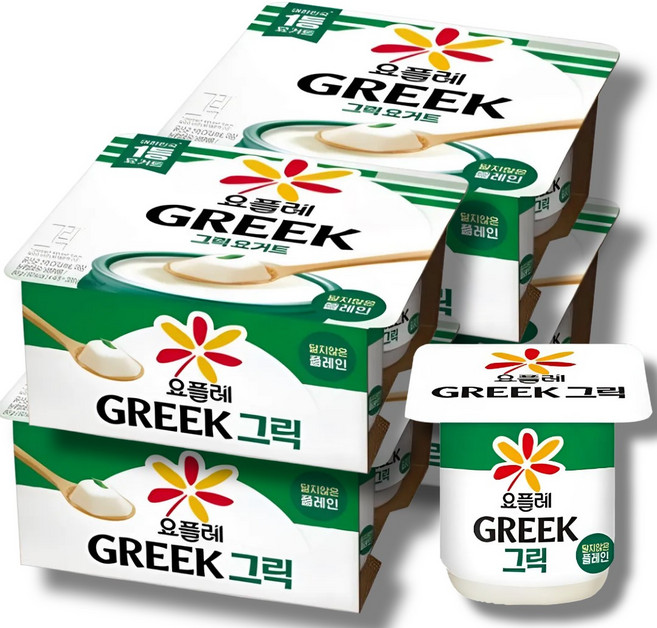 빙그레 요플레 그릭 달지않은 플레인, 16개, 80g