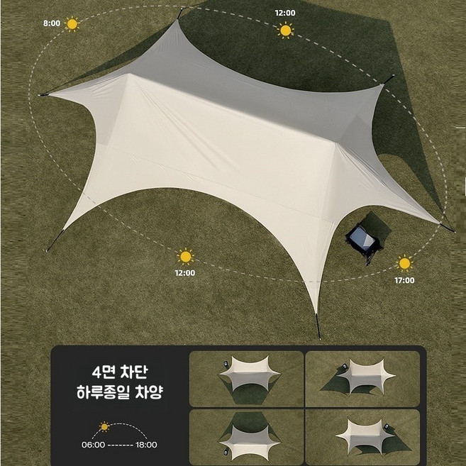 캠핑타프블랙코팅타프 캠핑 초대형 그늘막 쉘터 860*460*260cm, 카키