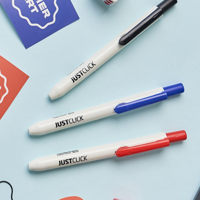 똑딱이 네임펜 모리스 3색 노크식 유성매직 너스피아 S 0.7mm, 모리스 노크식 네임펜S - 레드