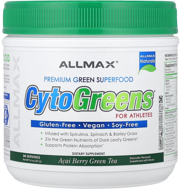 올맥스 ALLMAX CytoGreens® Premium Green Superfood For Athletes Acai Berry Green Tea 9.4 oz 267 g, 올맥스 ALLMAX, CytoGreens®, Prem, 267g, 1개 - 쿠팡