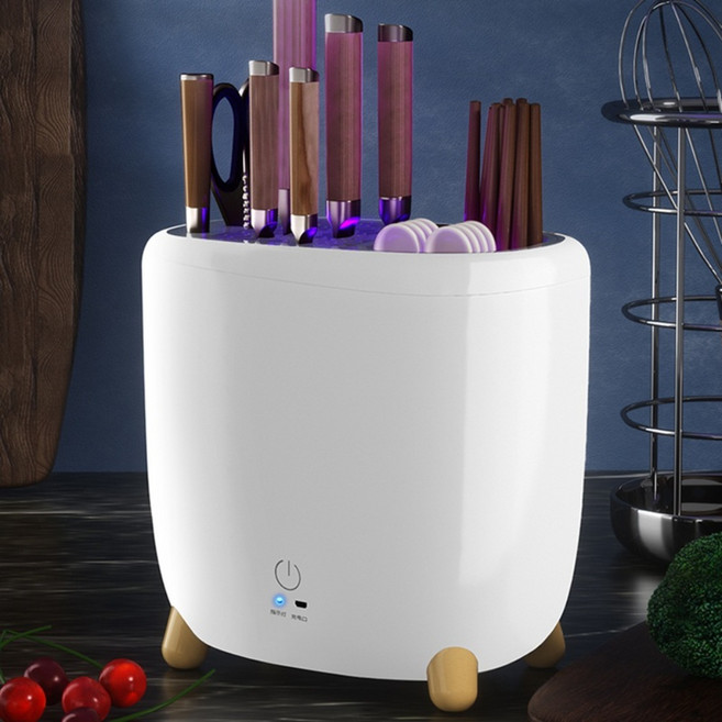 UV 자외선 소독 살균 수저 꽂이 주방 도구 수납 젓가락 다용도 주방 칼 가위 일체형, 화이트 (살균+공기건조+배수), 1개
