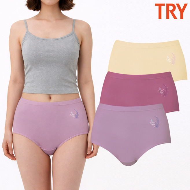 트라이 여성면100팬티 순면 맥시팬티 삼각 엄마 할머니 퀸스 3종 세트