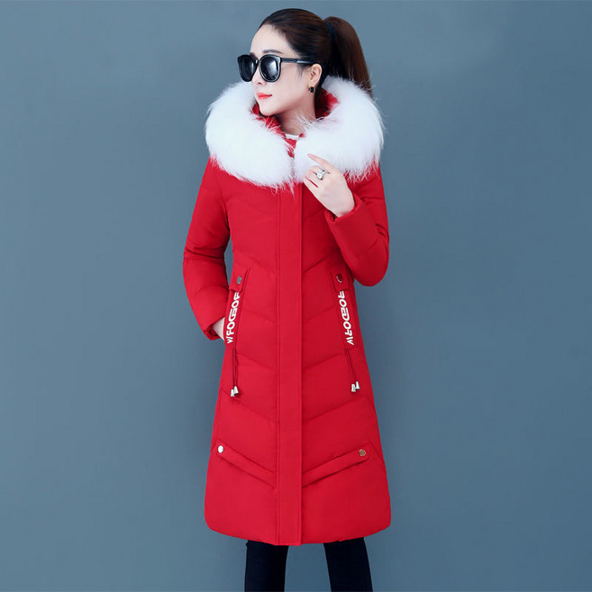 【DF】Hengyuanxiang 자켓 여성 중간 길이 새로운 한국어 스타일 큰 모피 칼라 닫기 피팅 두꺼운 겨울 코트 파이크 자켓