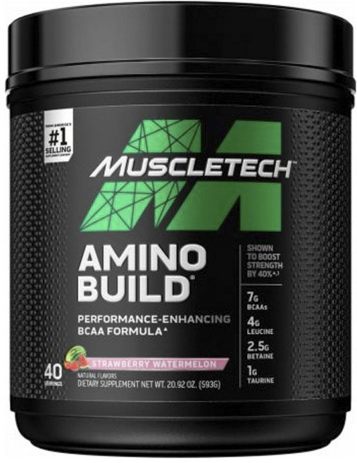 머슬테크 아미노 빌드 퍼포먼스-인핸싱 BCAA 포뮬러 스트로베리 워터멜론, 1개, 589g