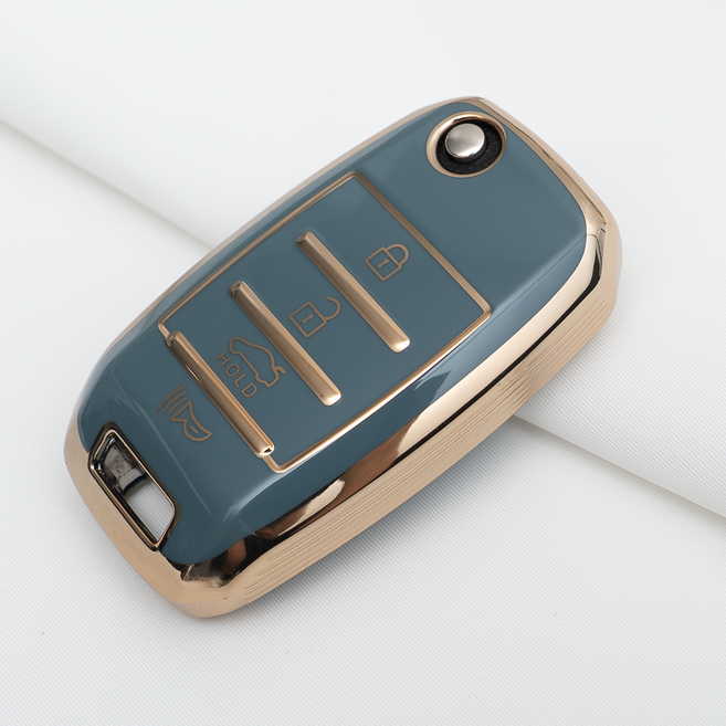 기아 호환 스마트 차 키케이스 키홀더 TPU 키커버 리모컨, TA59-4버튼, 그레이골드