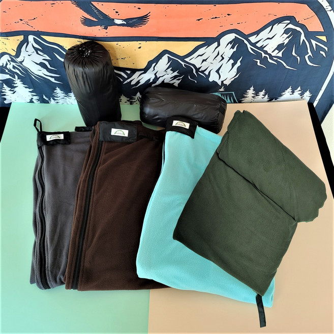 캠팸 침낭라이너 폴라플리스 여름 하계침낭 무릎 담요 파우치포함, 연브라운, 1개