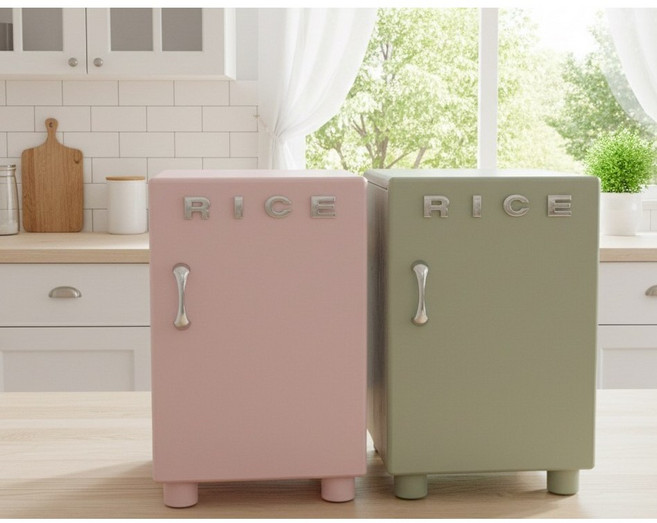 원목쌀통 벌레가덜생기는 10kg 20키로 냉장고형 소나무쌀통, 1개, 연그레이 가로손잡이