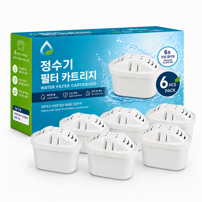 Klamol 필터(브리타 정수기 맥스트라 & 프로 필터 호환) 6입 브리타 호환 필터 물속 불순물 및 잡냄새 감소, 1세트, Klamol_K110_6x