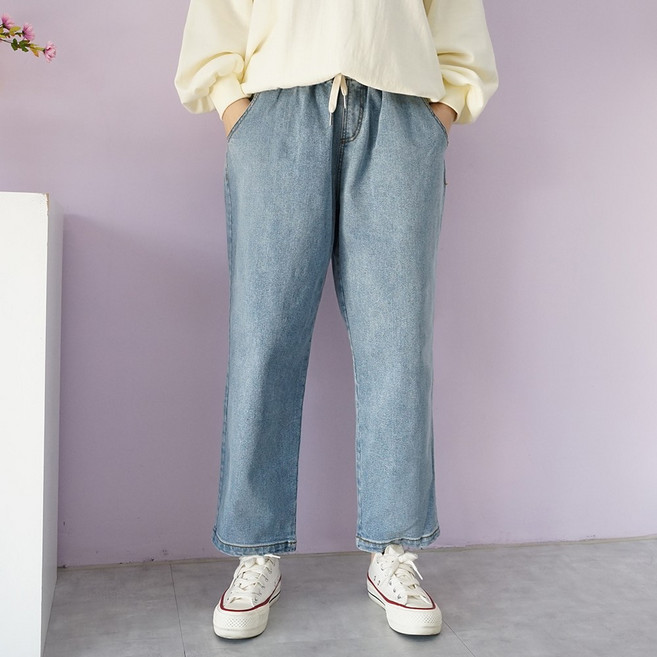 빅걸스토리 여성 빅사이즈 통배기 스판 청바지