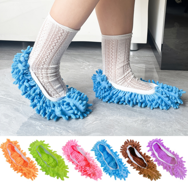 먼지 제거용 마이크로화이버 청소 슬리퍼 재사용 가능한 샤닐 신발 커버 6P세트, 주황/갈색/핑크/블루/보라/형광 녹색, 6개(각 색상당 1개씩)