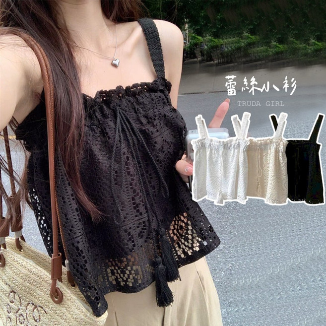 杜達女孩 甜漾蕾絲流蘇 傘狀娃娃裝 波西米亞風 鉤花鏤空度假上衣