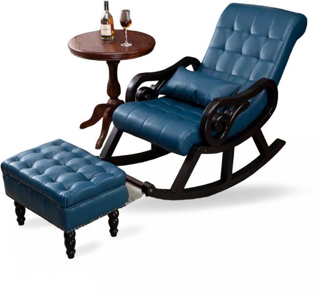 이센시아 엔틱 흔들의자 흔들쇼파 무중력 가죽흔들의자 스툴포함, 로얄블루  + 스툴, 1개