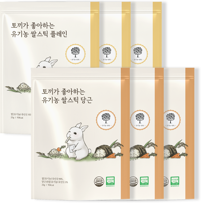 [앨리스] 토끼가 좋아하는 유기농 쌀스틱, 6개, 25g, 플레인 3개, 당근 3개