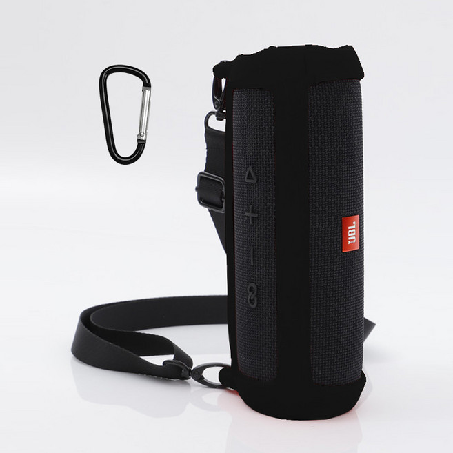 JBL Flip5 플립5 호환 실리콘 범퍼 케이스 소프트 커버+스트랩+카라비너, 블랙, 1개