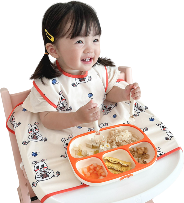 벨베이비 식탁일체형 방수 턱받이 나시 부분커버, (리뉴얼)주황 토끼, 1개, 1개입