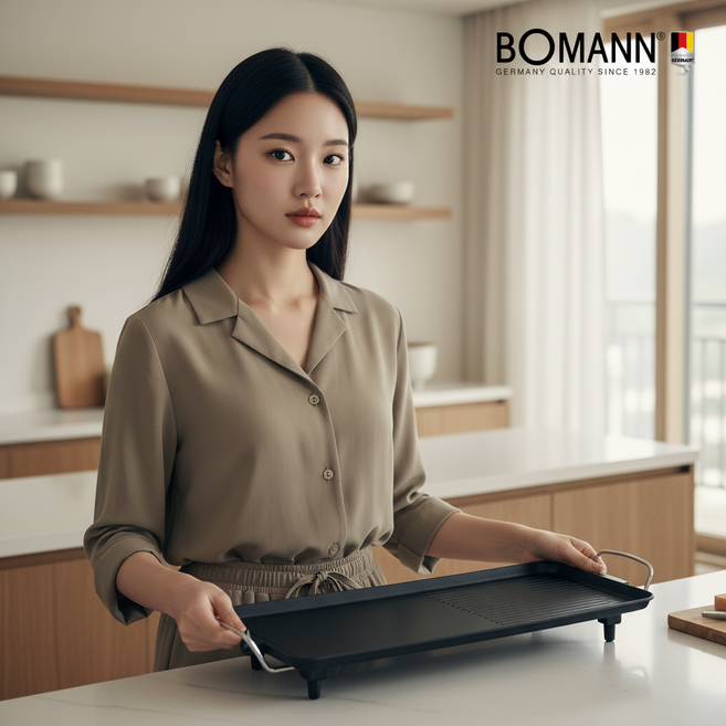보만 BOMANN 독일 와이드 전기그릴 대형 캠핑 다이아 코팅 가정용 가방+고기트레이 증정, EG61551B