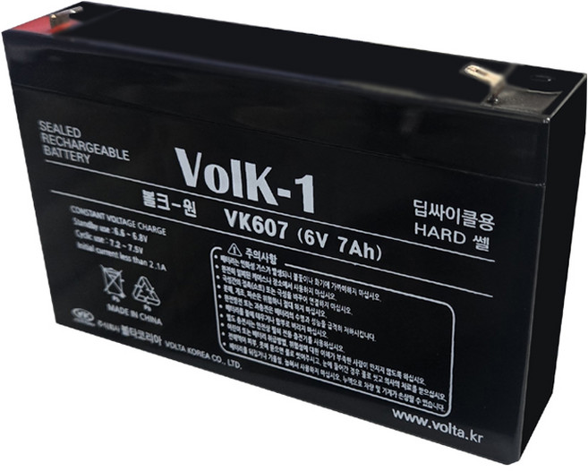 VK607 6V 7Ah 산업용 어린이 전동차 배터리 키즈카 밧데리 장난감 축전지 ES7-6 호환, 1개