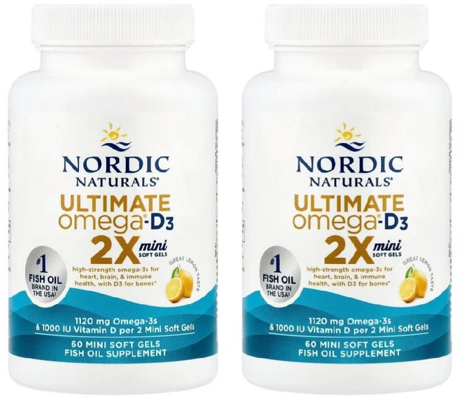 Nordic Naturals 노르딕네추럴스 얼티메이트 오메가 비타민 D3 2X 미니 레몬, 60정, 2팩 - 쿠팡