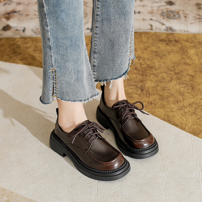 ANYOU 여성 심플 소프트 컴포트 키높이 로퍼 통굽 무광 소프트 레더 단화