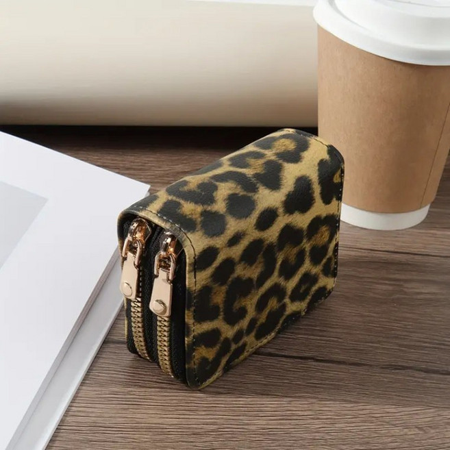 원피스데이 여성 호피 카드&동전 지갑 두지퍼